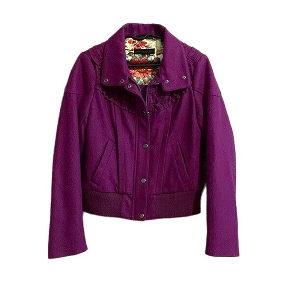 EUC Steve Madden Purple Bomber Jacket w Ruffles - Women's Size S Outerwear - Picture 1 of 6